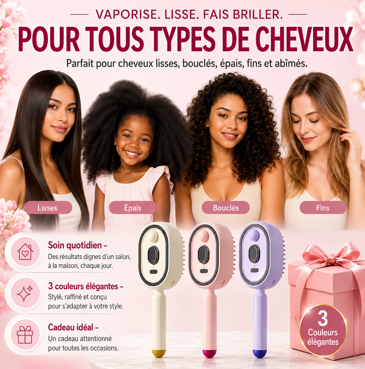 Brosse Lissante Portable Sans Fil- Prenez Soin de Vos Cheveux