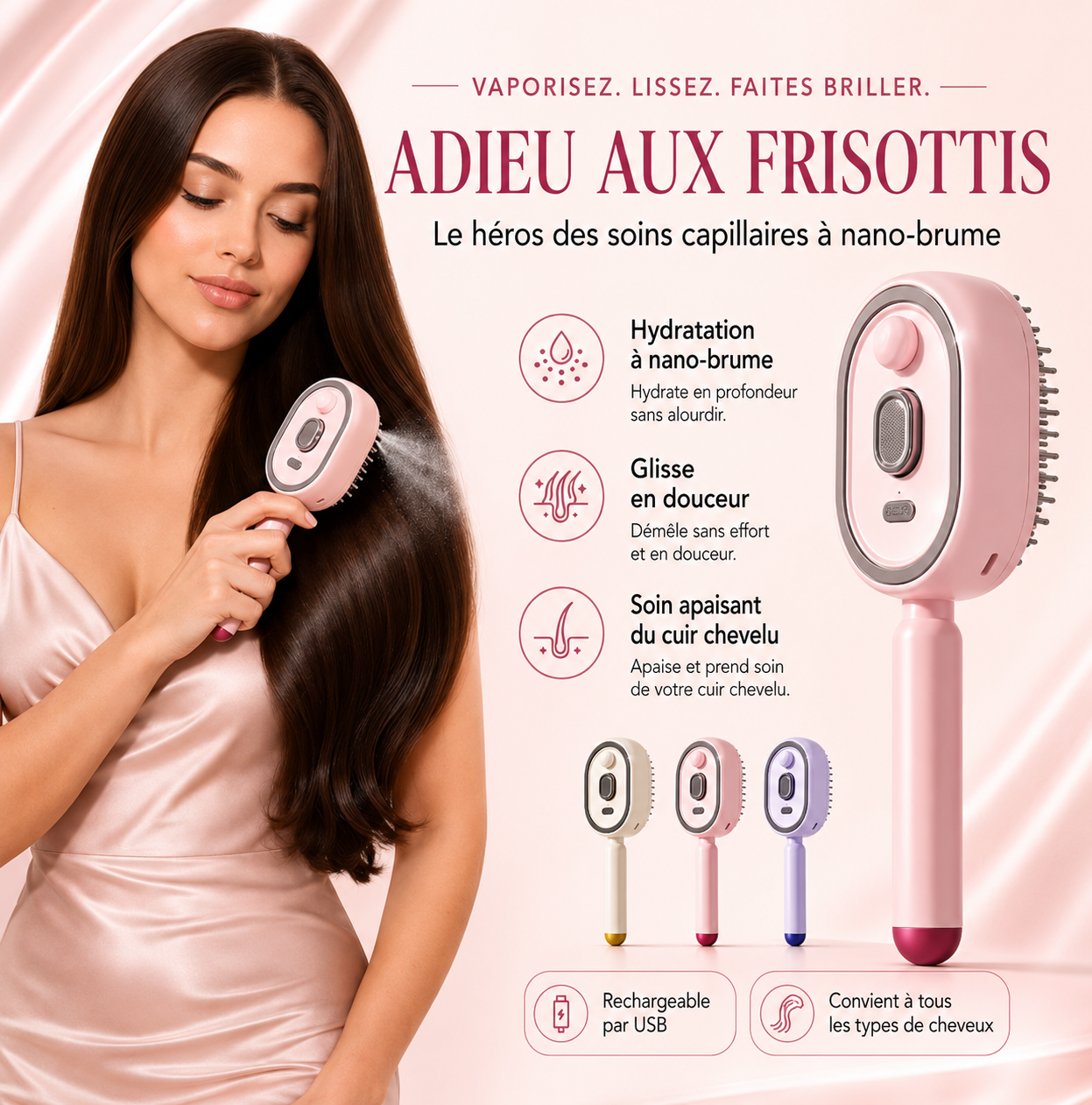 Brosse Lissante Portable Sans Fil- Prenez Soin de Vos Cheveux