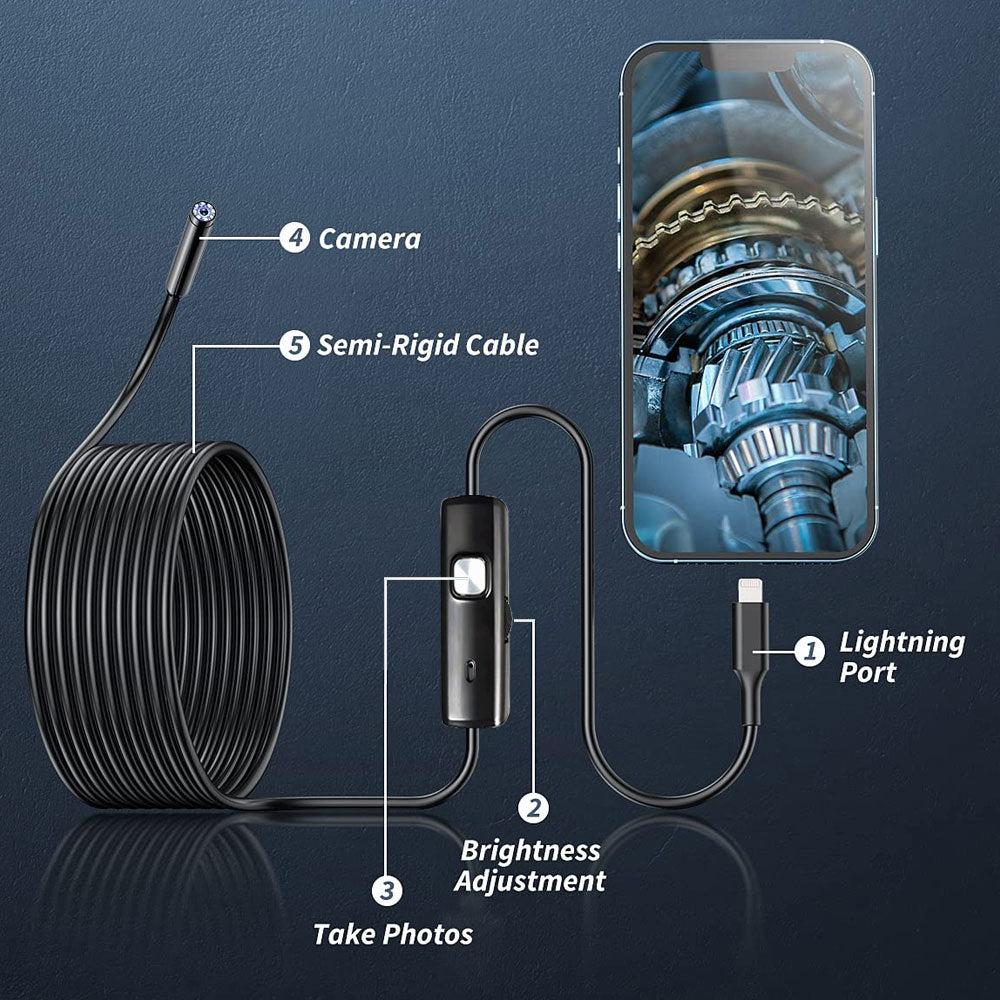Mini Caméra Endoscope Borescope 1080P Étanche avec Câble Rigide